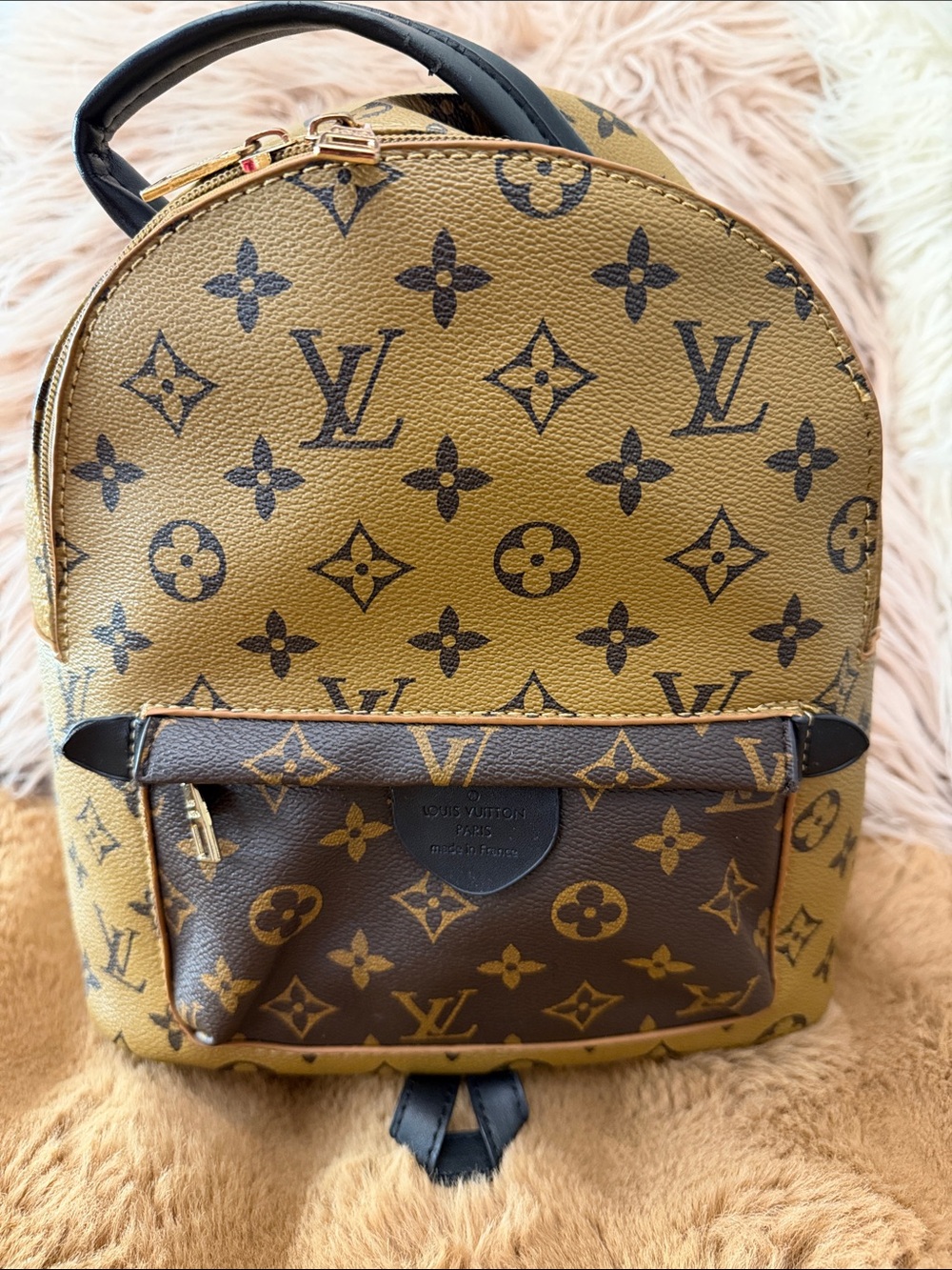 Leather Monogram Mini Backpack in Brown/Black